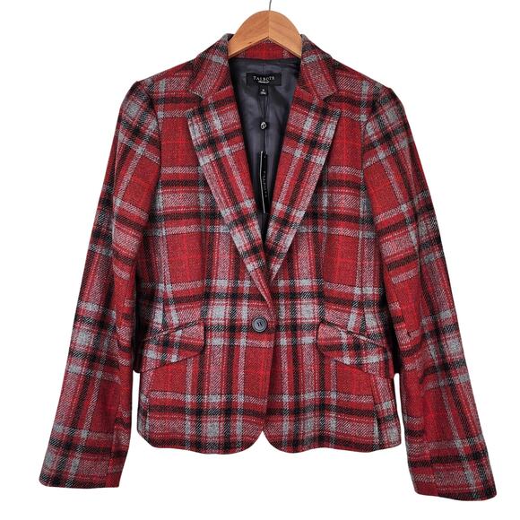 Talbots Red Plaid Blazer Size 10 Wool Blend Single Breasted Jacket NEW $149 - Picture 1 of 8